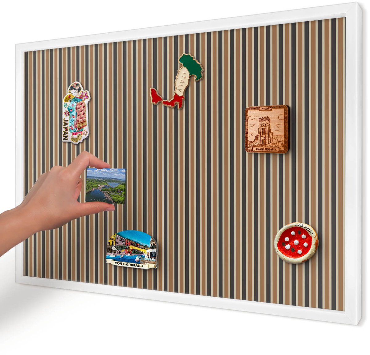 Artprintcave Bruin Magneetbord mit Witte Lijst - 60x40 cm - Geometrisch Patroon Magneetbord Voor Keuken - Geometrische Magneet Bord mit Frame - Geometrische