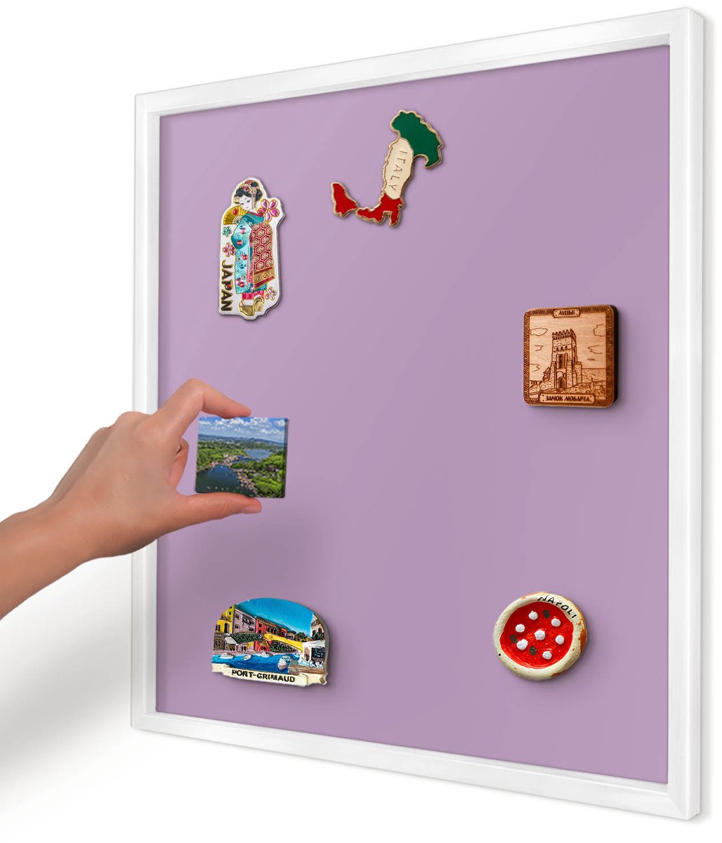 Artprintcave Paars Magneetbord mit Witte Lijst - 50x50 cm - Lichtpaars Bord Voor Magneten - Minimalist Memobord Keuken - Achtergronden En Patronen
