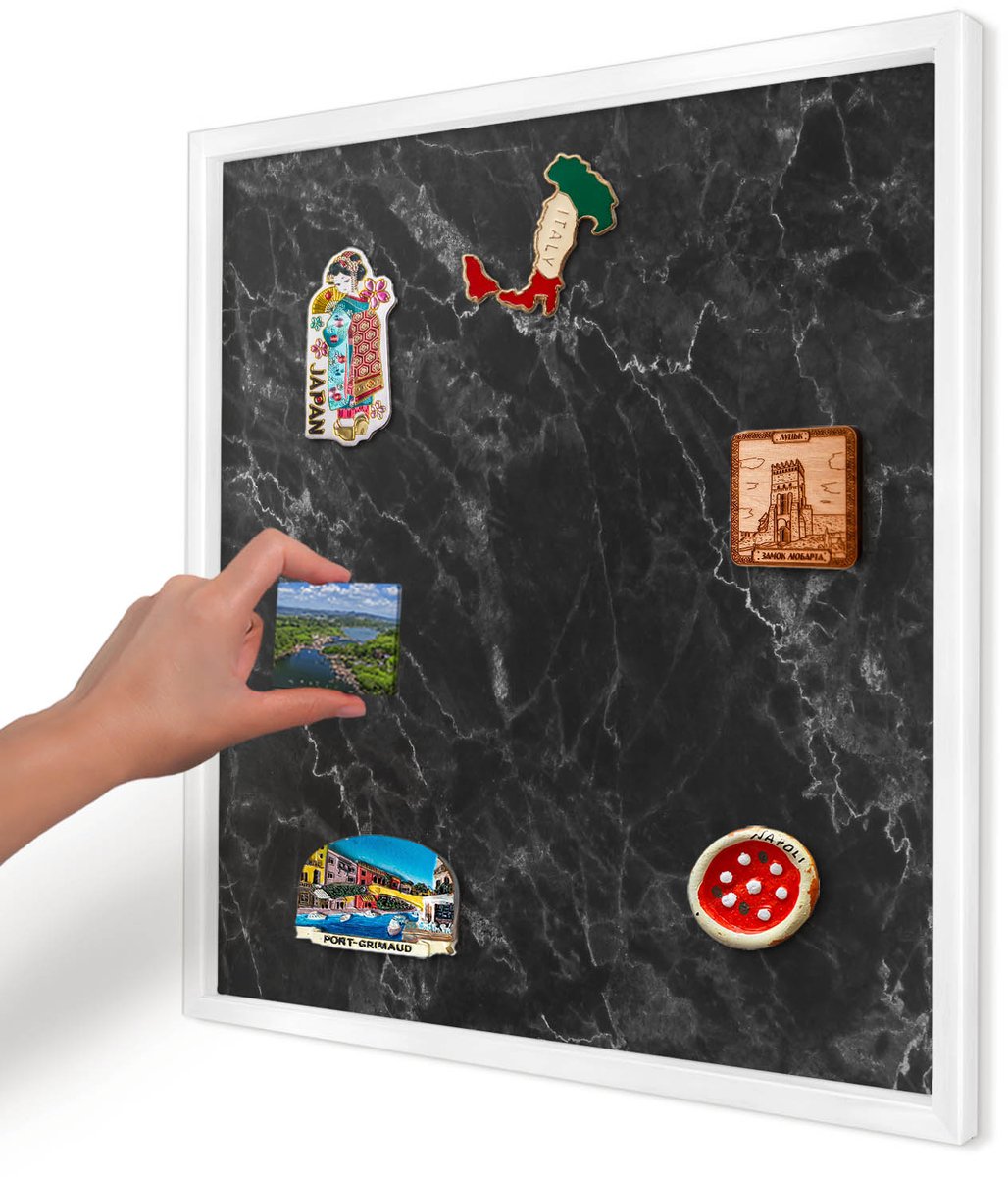 Artprintcave Zwart Magneetbord mit Witte Lijst - 50x50 cm - Marmeren Elegantie Notitiebord - Modern Magneetbord Voor Foto's - Texturen