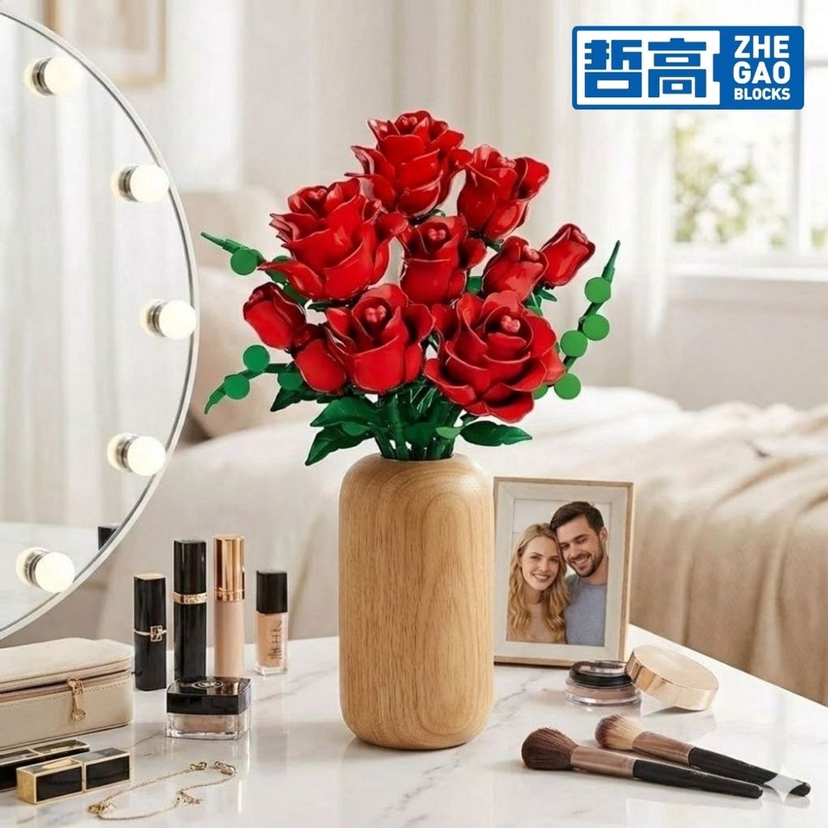 Zhe Gao 11156 Rode Rozen bloemen bouwset | Botanical Flowers Collection modelbouw | Classic Creator STEM speelgoed bouwpakket voor volwassenen en kinderen | Educatief decoratie Kunstbloemen boeket niet geschikt voor Lego | bouwdoos met 443 bouwstenen — afbeelding 8