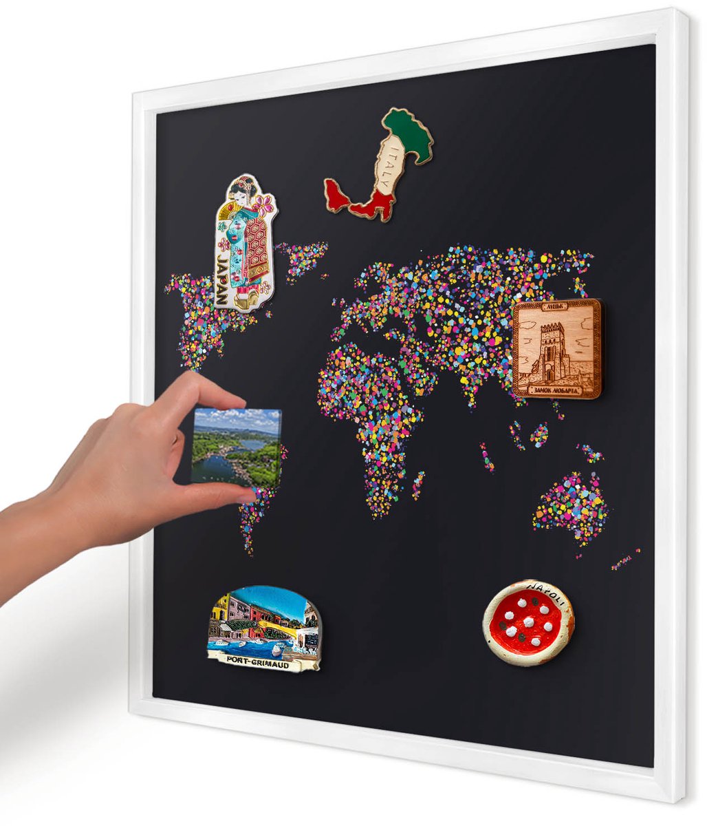Artprintcave Zwart Magneetbord mit Witte Lijst - 50x50 cm - Kleurenkaart Magneet Bord mit Frame - Abstract Notitiebord - Kaarten
