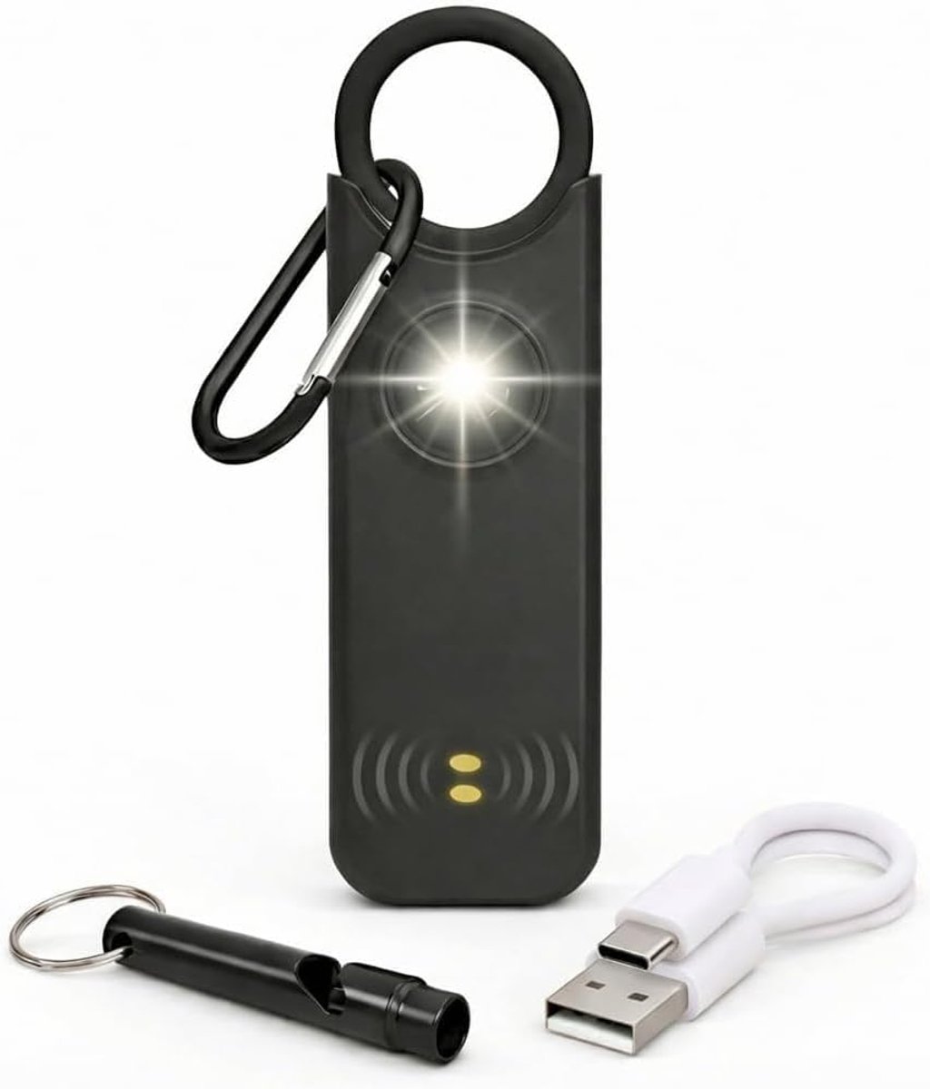 Persoonlijk alarm 135 dB - noodfluitje + deur/venster detector - oplaadbaar USB C LED licht - optimale veiligheid - ShopVlot