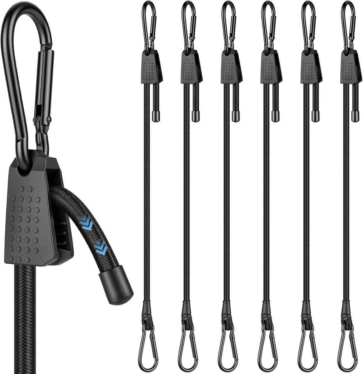 SnelShoppen - 6 Verstelbare Elastische Spanbanden met Karabijnhaak, 90 cm | UV-bestendig, Robuust, Elastisch, Voor Camping, Tent, Bagage en Motorrijde
