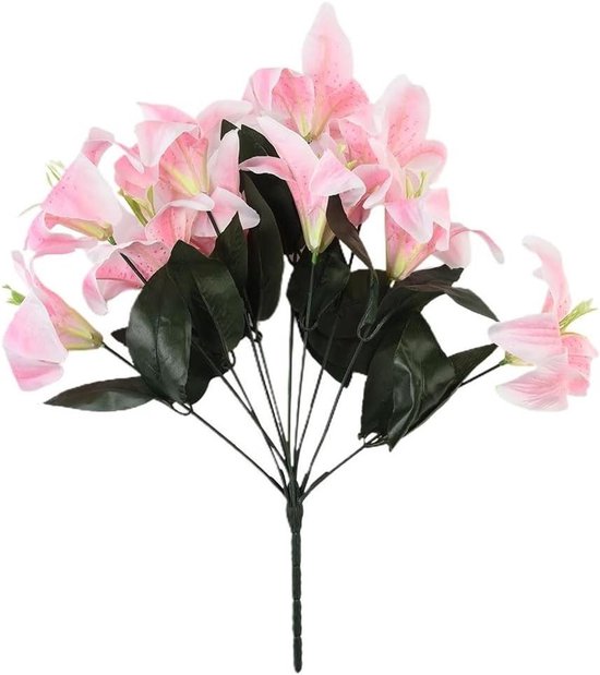 Kunstlelie Bloemenspray - Zijden Lelies - Huisdecoratie - Realistisch Ontwerp - 45 cm - roze