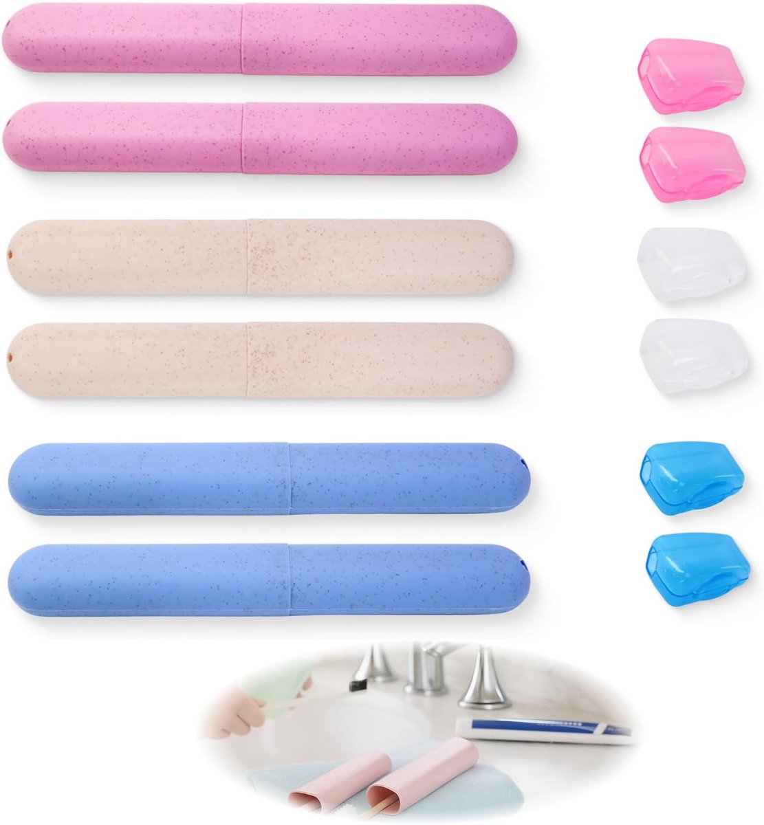 Tandenborstelset 12 Stuks - Reisdozen & Beschermcaps - Duurzaam materiaal - Ideaal voor reizen - ShopVlot