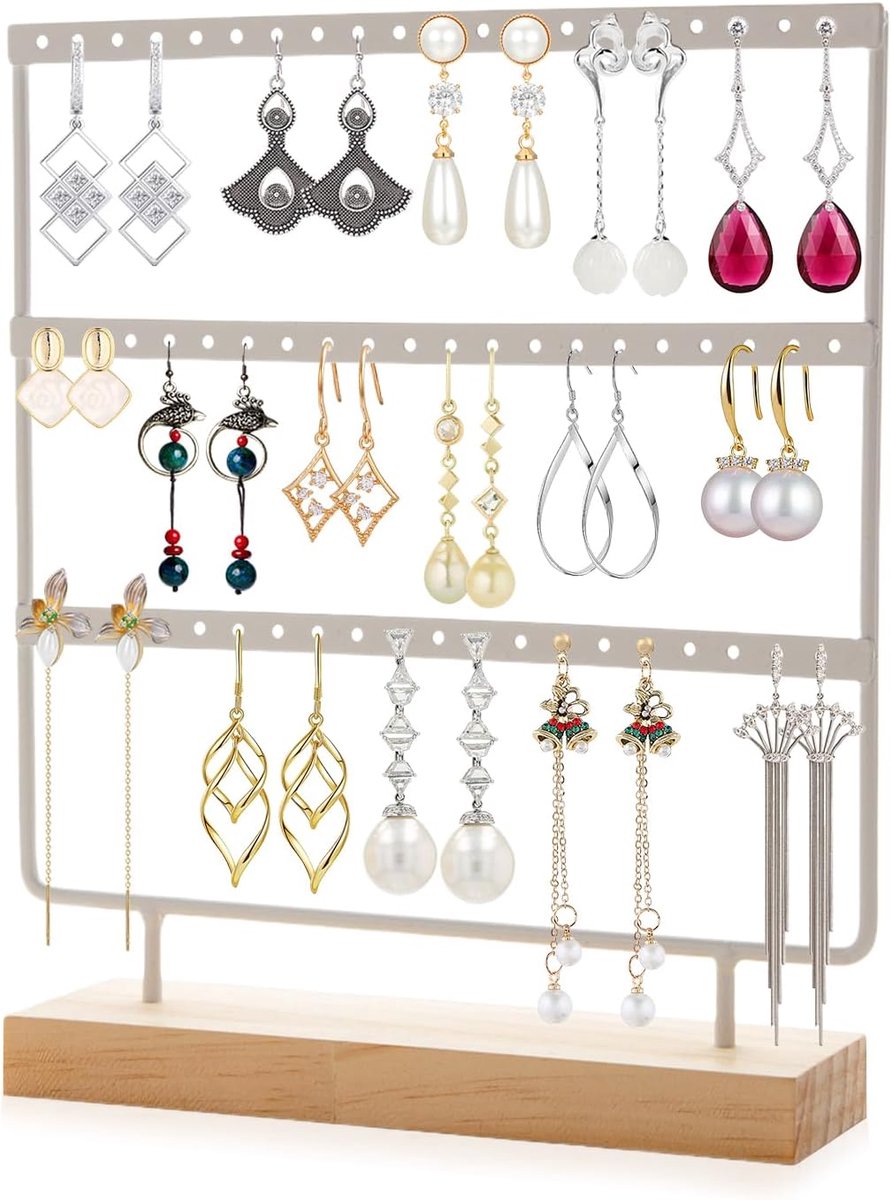 SnelShoppen - 60 gaten oorbellenhouder - oorbellen standaard met 3 lagen en 60 vakken - ideaal voor het opbergen van sieraden thuis, perfect voor expo