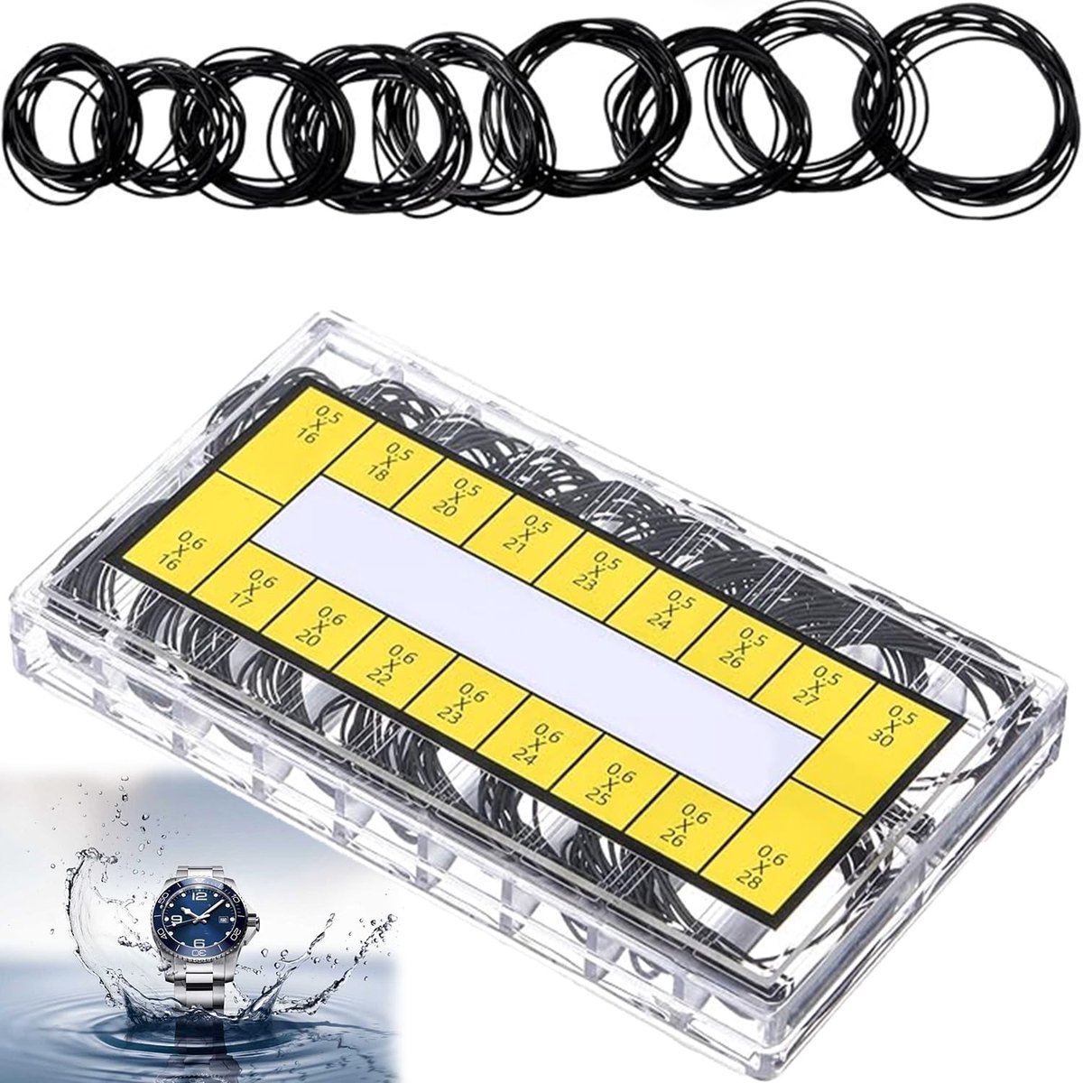 SnelShoppen - Watch Sealing Rings Set - 210 Waterdichte Rubber O-Ringen voor Horloge Achterdeksel Reparatie, Professionele Horlogemakers Gereedschap