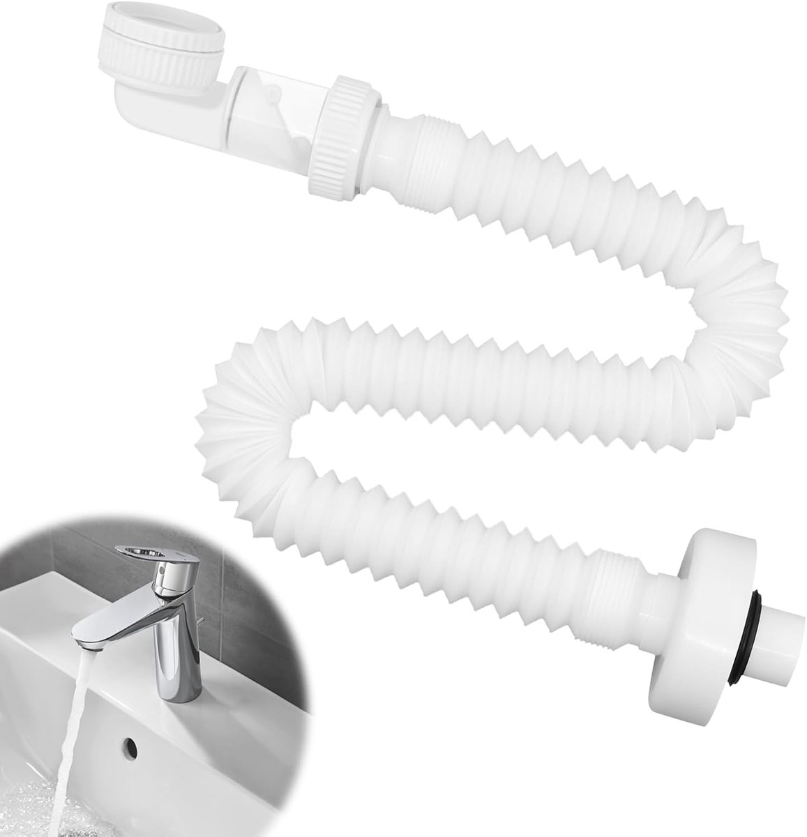 1/4 inch siphon, space-saving siphon, flexible drain hose, interchangeable drain pipe, 360° adjustable siphon, basin - ShopVlot