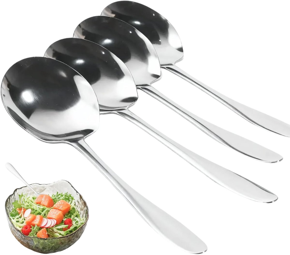 4 pieces serving spoon, serving spoon, stainless steel, large for restaurants, buffets, family gatherings and parties - ShopVlot