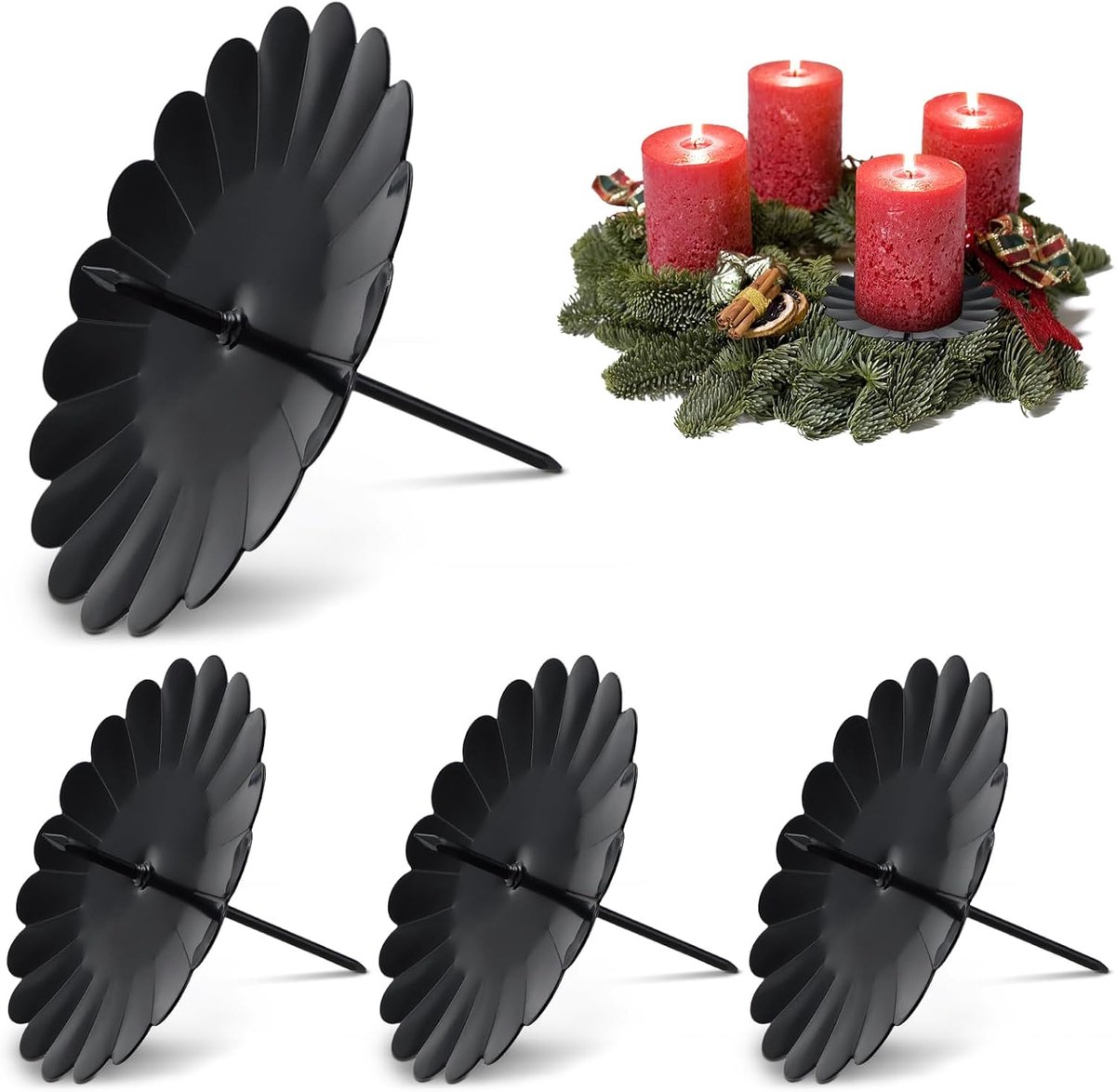 LPZMPZ Candle Holder Advent Wreath 4 Pieces Candle Holders Pillar Candles Black 7.5 cm Candle Board with Mandrel - ShopVlot