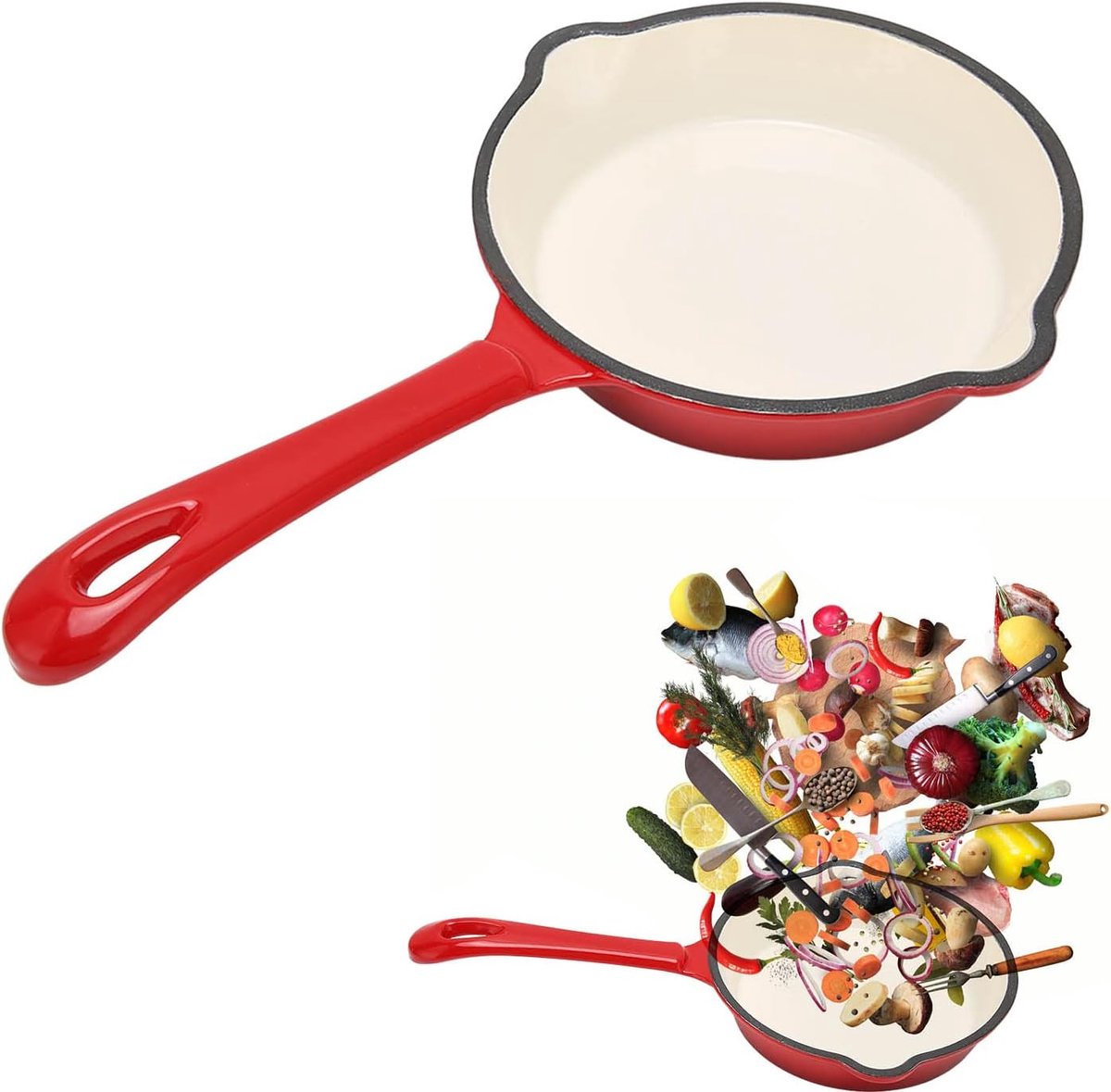 Gusseisenpfanne 16 cm - geëmailleerd - doppellagige antihaftbeschichting - gemakkelijk te reinigen - ShopVlot