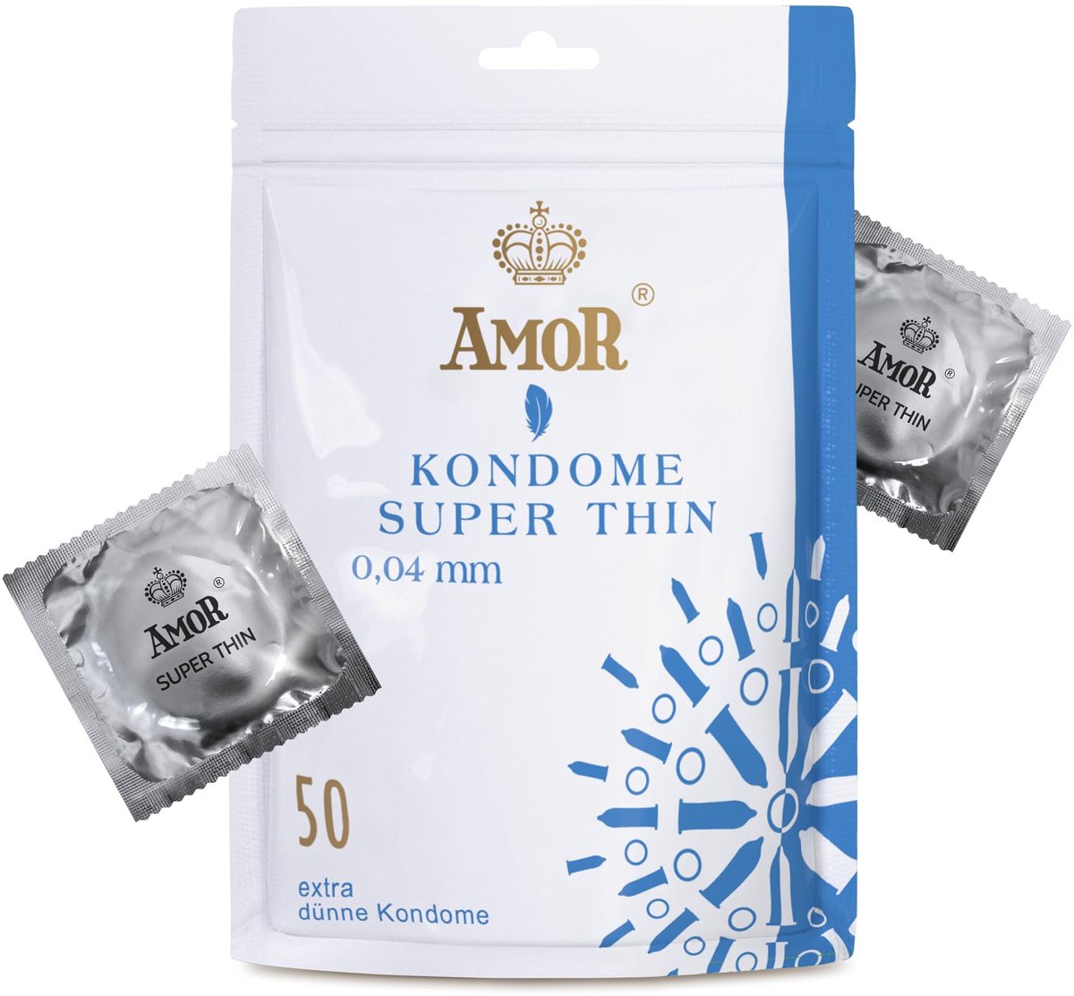 AMOR Premium super dun Condooms, extra dunne wanddikte 0.04 mm, Ø 53 mm, 50 stuks