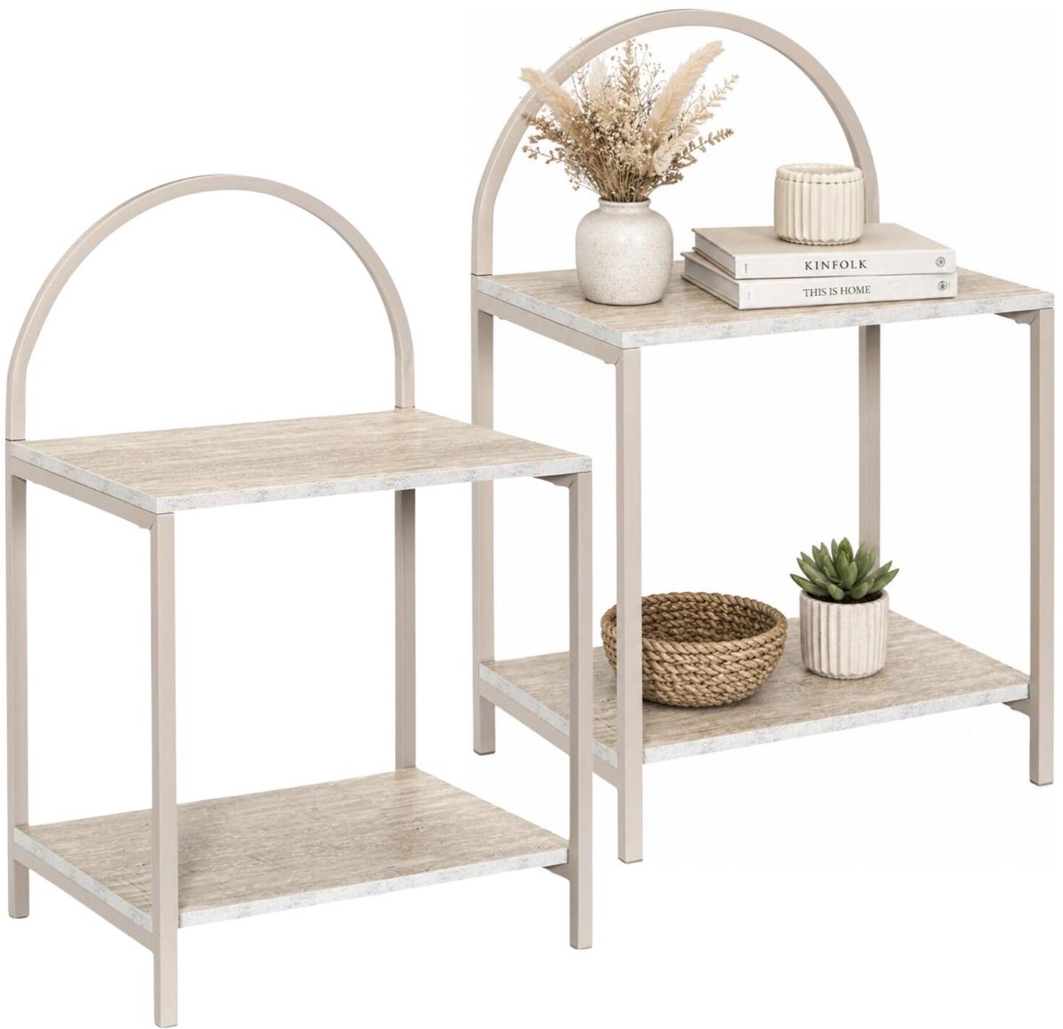 Home Deco Factory Nachtkastje - 2x - wit - hout - 40 x 63 x 30 cm - natuurlijke look