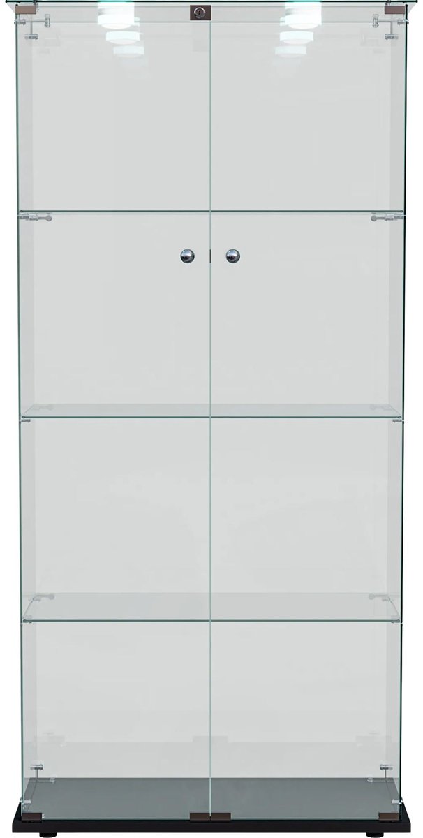 Glazen Vitrinekast 163 x 78, 5 x 35 Cm Wit - LED Vitrine met 2 Deuren 1 met Slot en 4 Glazen Planken - voor Woonkamer en Verzamelaars