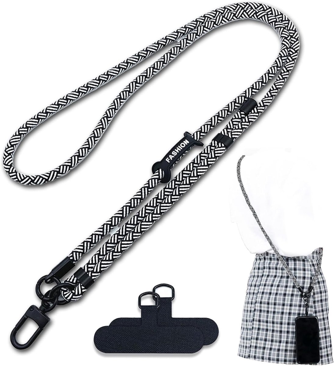 SnelShoppen - Universele Telefoonband - Verstelbare Telefoon Strap - Verwijderbare Telefoonlus - Geschikt voor Alle Beschermhoezen - Zwart en Wit - Du