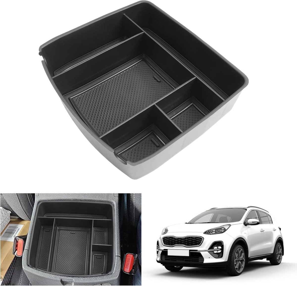 SnelShoppen - Center Console Opbergbox Geschikt voor Kia Sportage QL 2016-2021 Manual, Handschoenkast, Organiser Tray, Duurzaam ABS Plastic, Accessoir