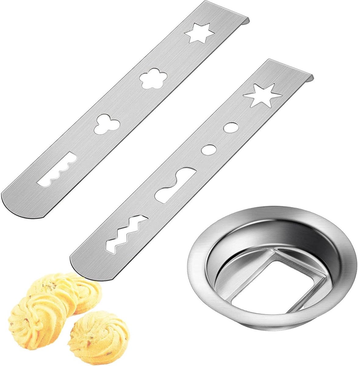 Pie attachment voor vleesmolen - 8 vormen roestvrij staal - Inclusief verbindingsring - Ideaal voor koekjesdeeg - ShopVlot