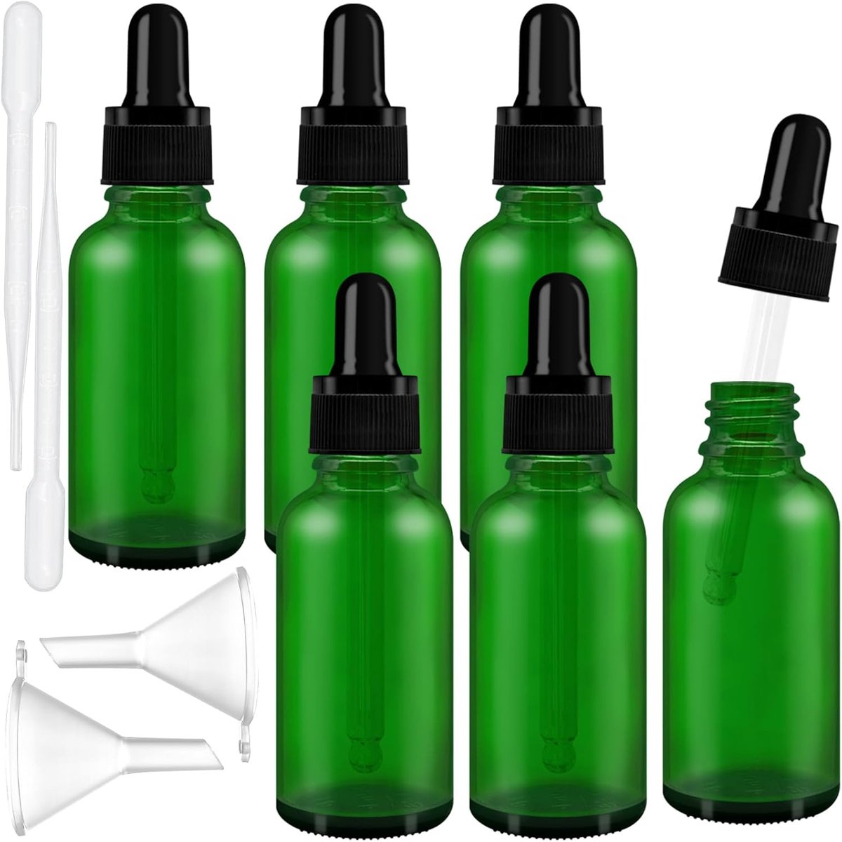 SnelShoppen - 12 stuks groene glazen pipettenflessen, 30ml glazen druppelfles, lege glazen fles met druppelpipet voor essentiële oliën, parfumoliën, m