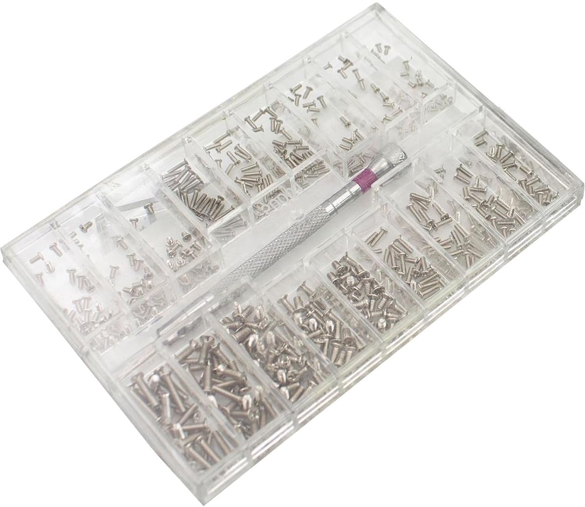 Micro schroeven set 500 stuks - M1.2, M1.4, M2 - carbon staal - inclusief schroevendraaier - ShopVlot