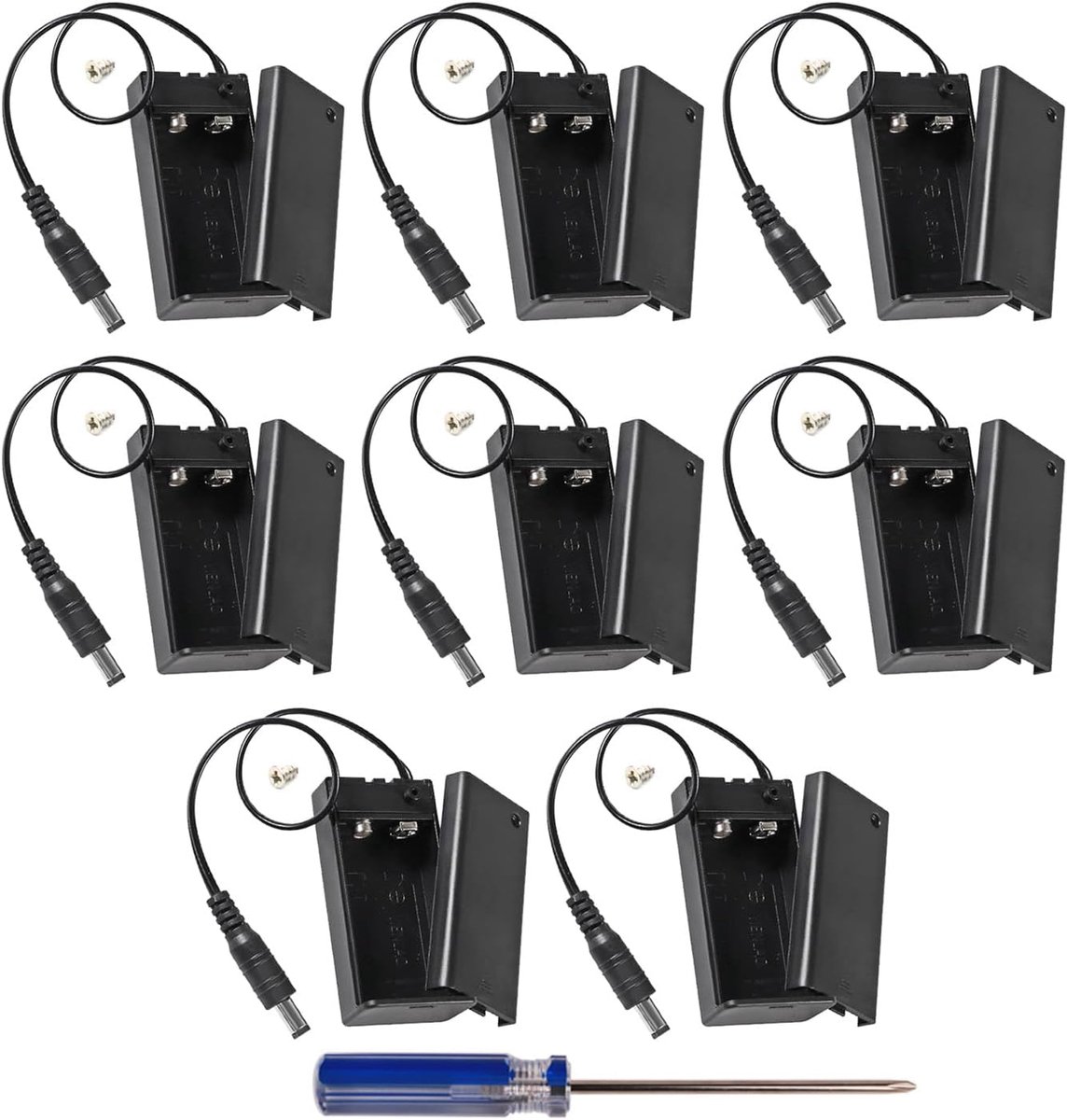 SnelShoppen - 8 Stuks 9V Batterijhouder met DC Plug en Aan/Uit Schakelaar, Stevige Plastic Projectdoos, Inclusief Schroeven voor Veilig Gebruik