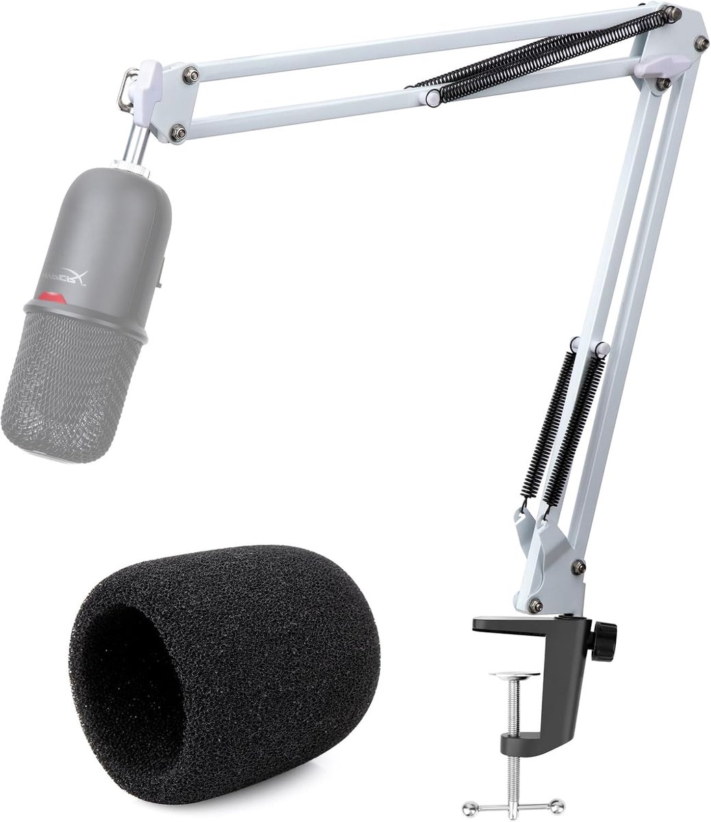 SnelShoppen - SoloCast Microfoon Arm Wit Microfoonstandaard met Popfilter, Klem voor Studio Streaming, Gaming, Professioneel Gebruik, Verstelbaar, Hoo