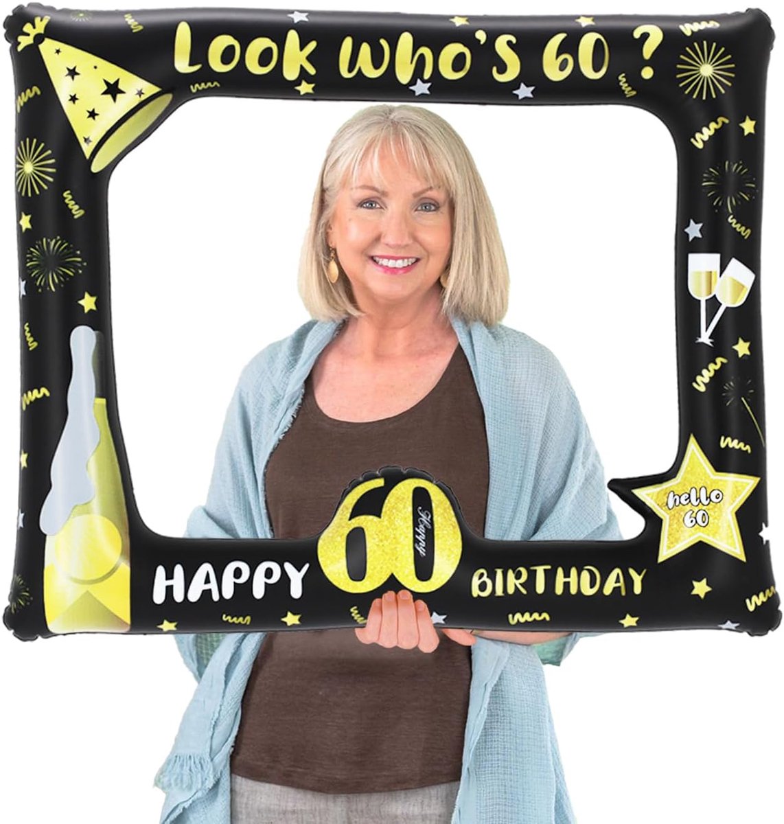 SnelShoppen - 60e Verjaardag Foto Booth Opblaasbare Selfie Frame, Zwart Goud, Feest Props, Gigantisch, Luchtig, PVC, Voor Mannen en Vrouwen, Verjaarda