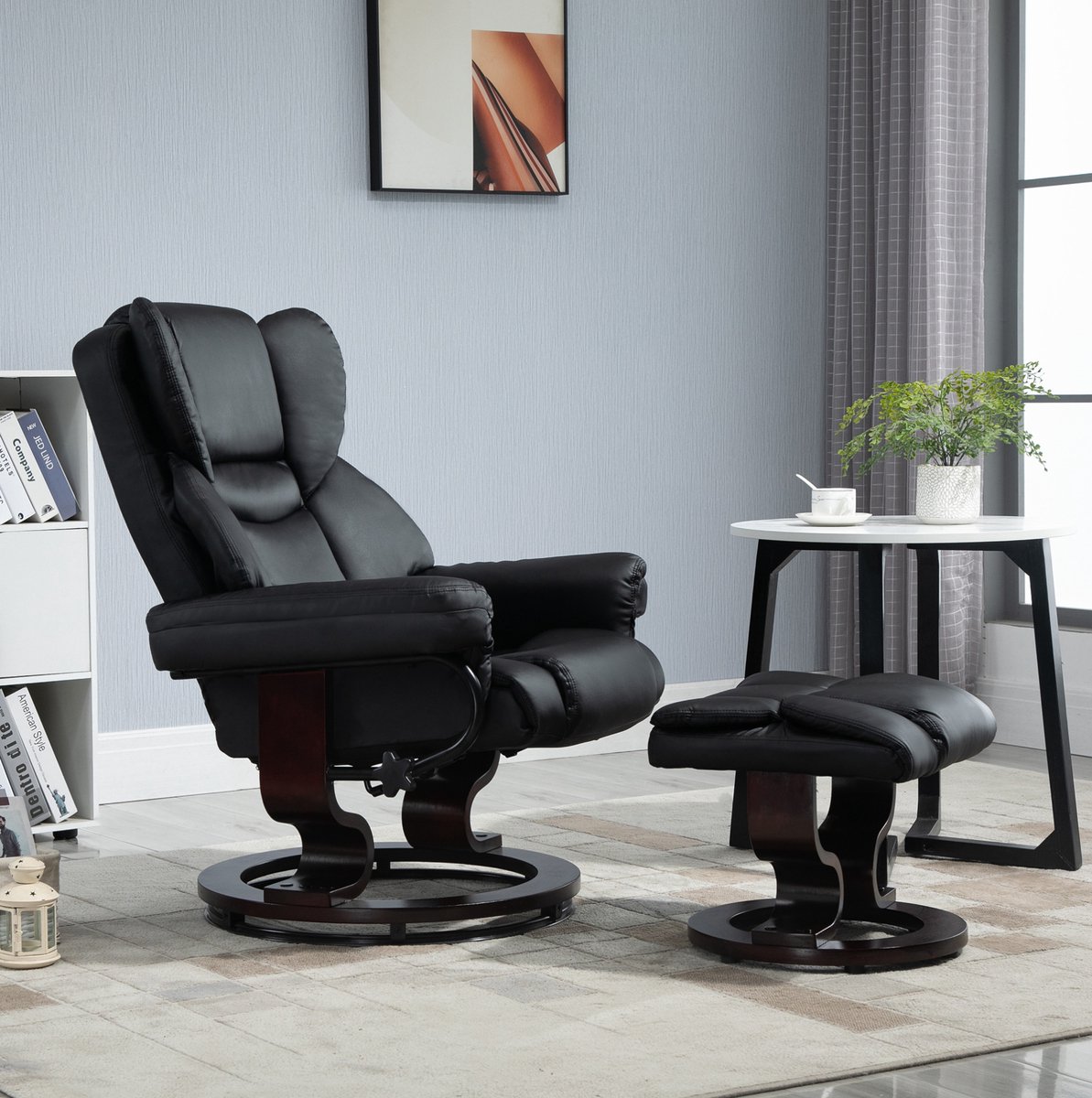 COVREO Relaxfauteuil 80x79x100 cm zwart, kunstleer met hocker draaibaar