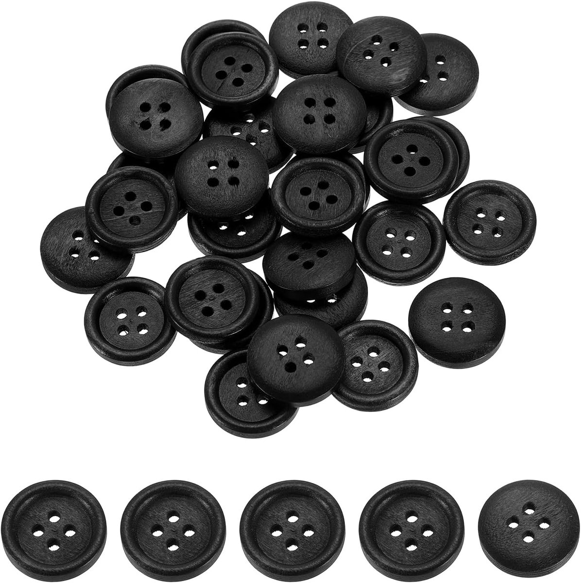 SnelShoppen - 50 Stuks Houten Knopen 20mm Rond Zwart met 4 Gaten voor Naaiwerk, DIY Creaties, Handwerk en Kleding