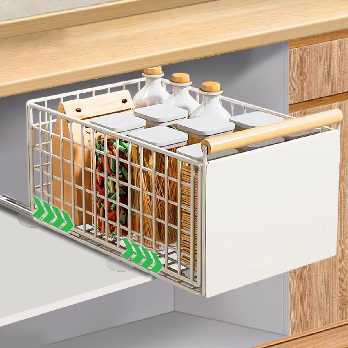 SnelShoppen - Uittrekbare Kastorganizer met Handvat, Vouwbare Uittrekbare Lades, Stevige Roll-Out Plankopslag voor Keuken, Voedselkast, Badkamerkast,
