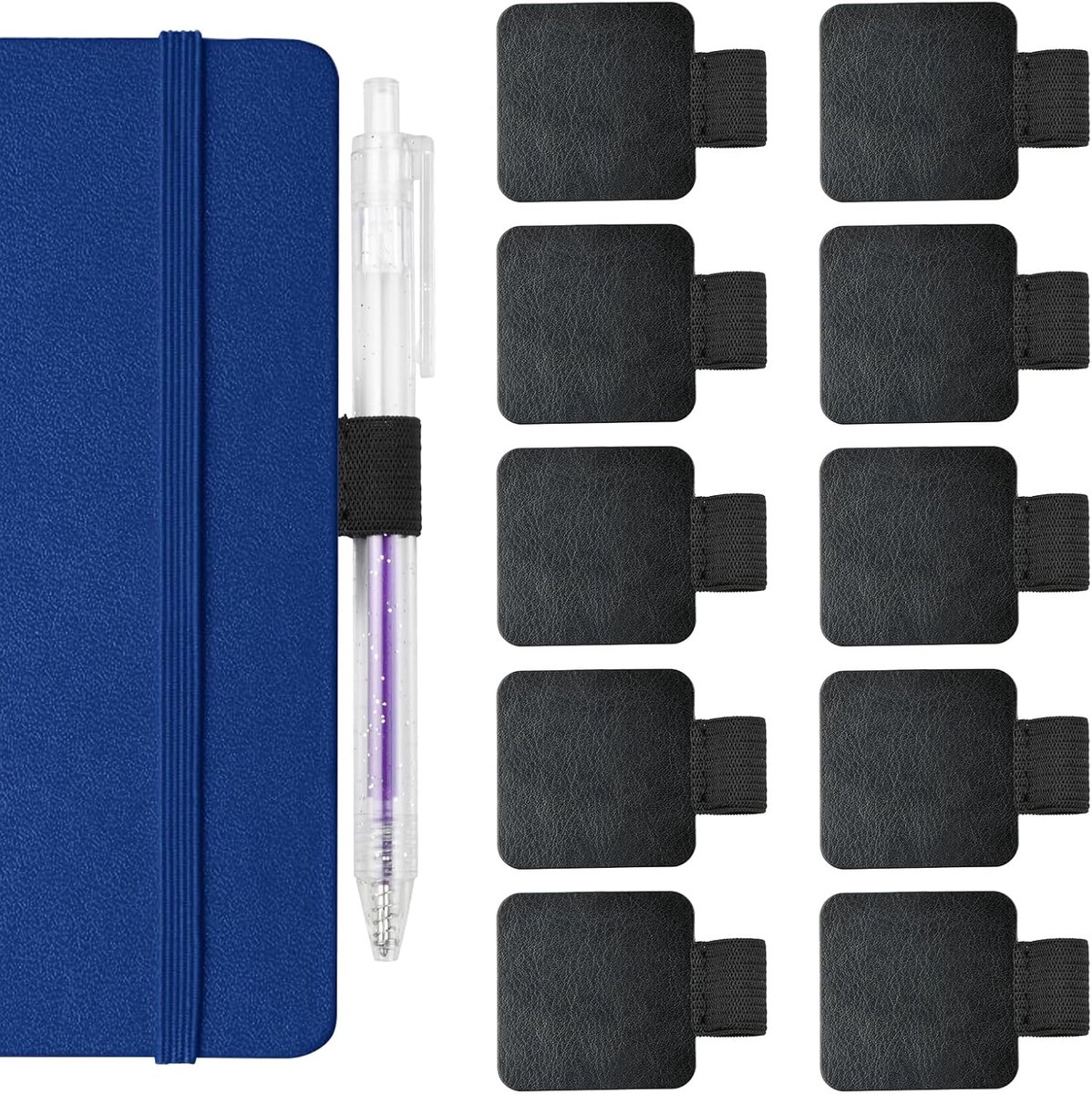 SnelShoppen - Pack van 10 Zelfklevende Penhouders voor Notitieboek, Lederen Penhouder met Elastische Band, Ideaal voor Tablet en Agenda, Handig en Duu