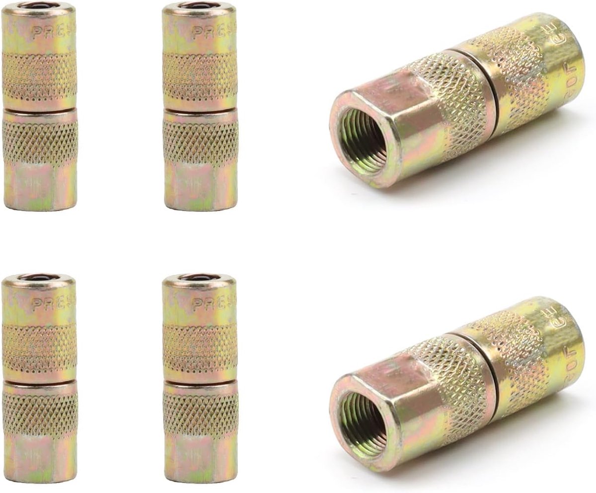 6 Pcs Grease Press Adapters, Iron Paint, Zinc Grease Spray Nozzle, Flat Nozzle, Hydraulic, Built-in Spring, Anti-Leak - ShopVlot