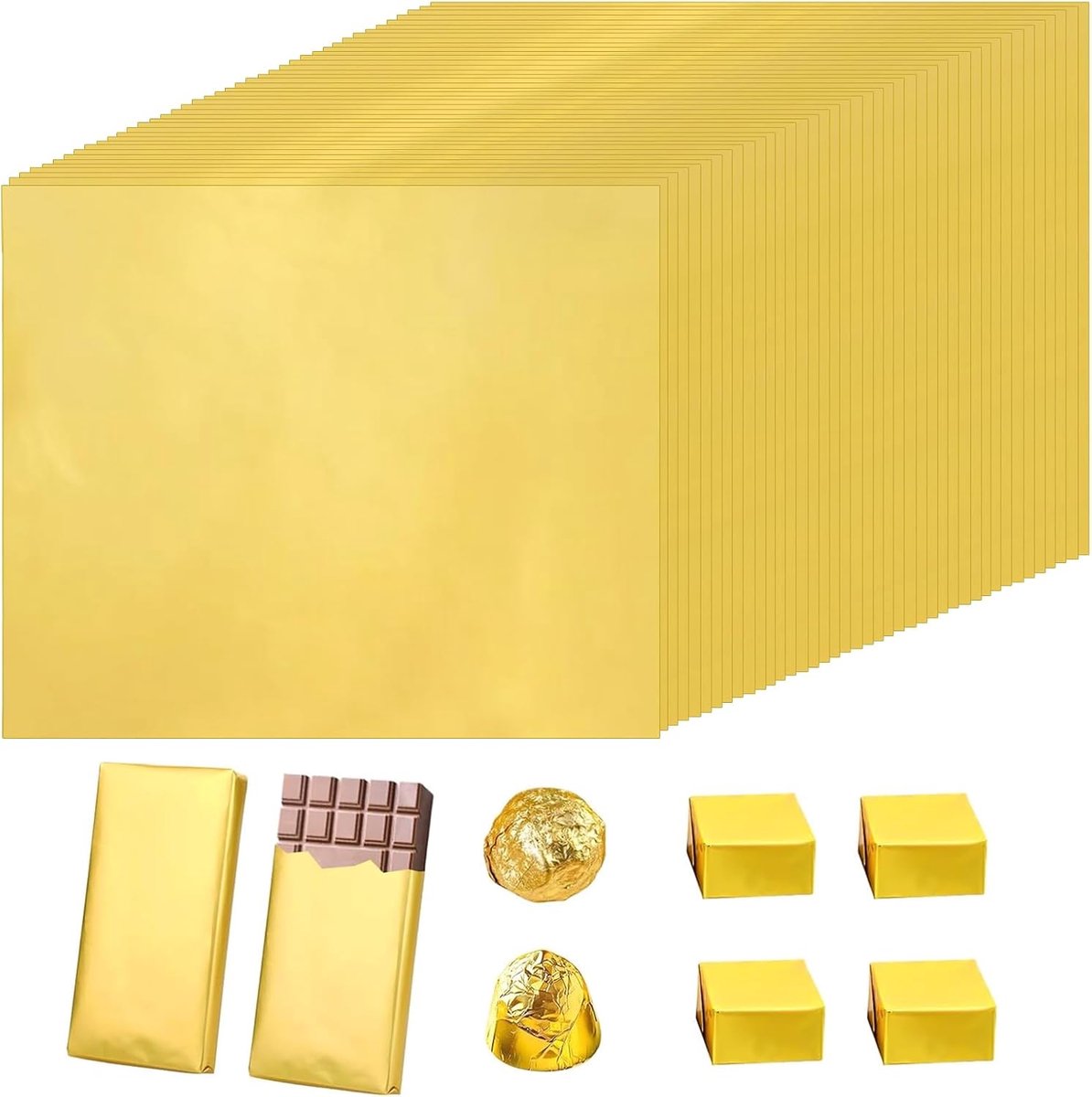 SnelShoppen - 100 Stuks Aluminium Folie Goud voor Kerst - Luxe Chocolade Verpakking - 20 x 20 cm - Ideaal voor Feestelijke Gelegenheden