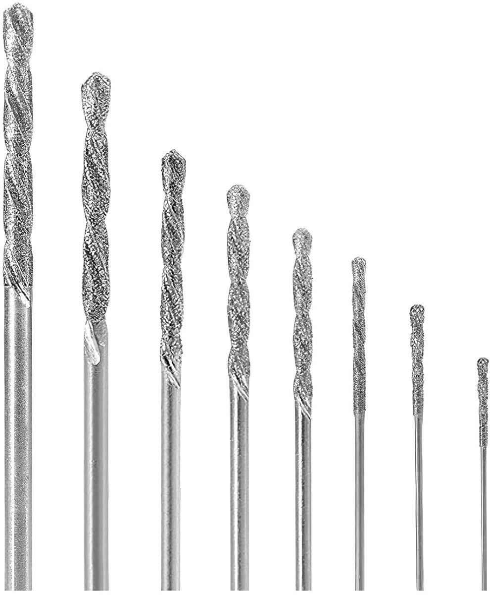 SnelShoppen - 8-delige diamantboor set, precisie spiralen van 0.8mm tot 3mm, ideaal voor glas, metaal, schelpen, jade en parels, hoogwaardige boorgere