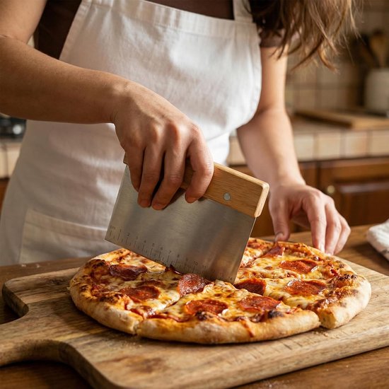 2 stuks deegschraper roestvrij staal, deegkaart met houten handvat en schaal, golfvorm keukenschraper, 15 cm deegsnijder roestvrij staal voor het snijden van deeg, brood, cake, groenten — afbeelding 5