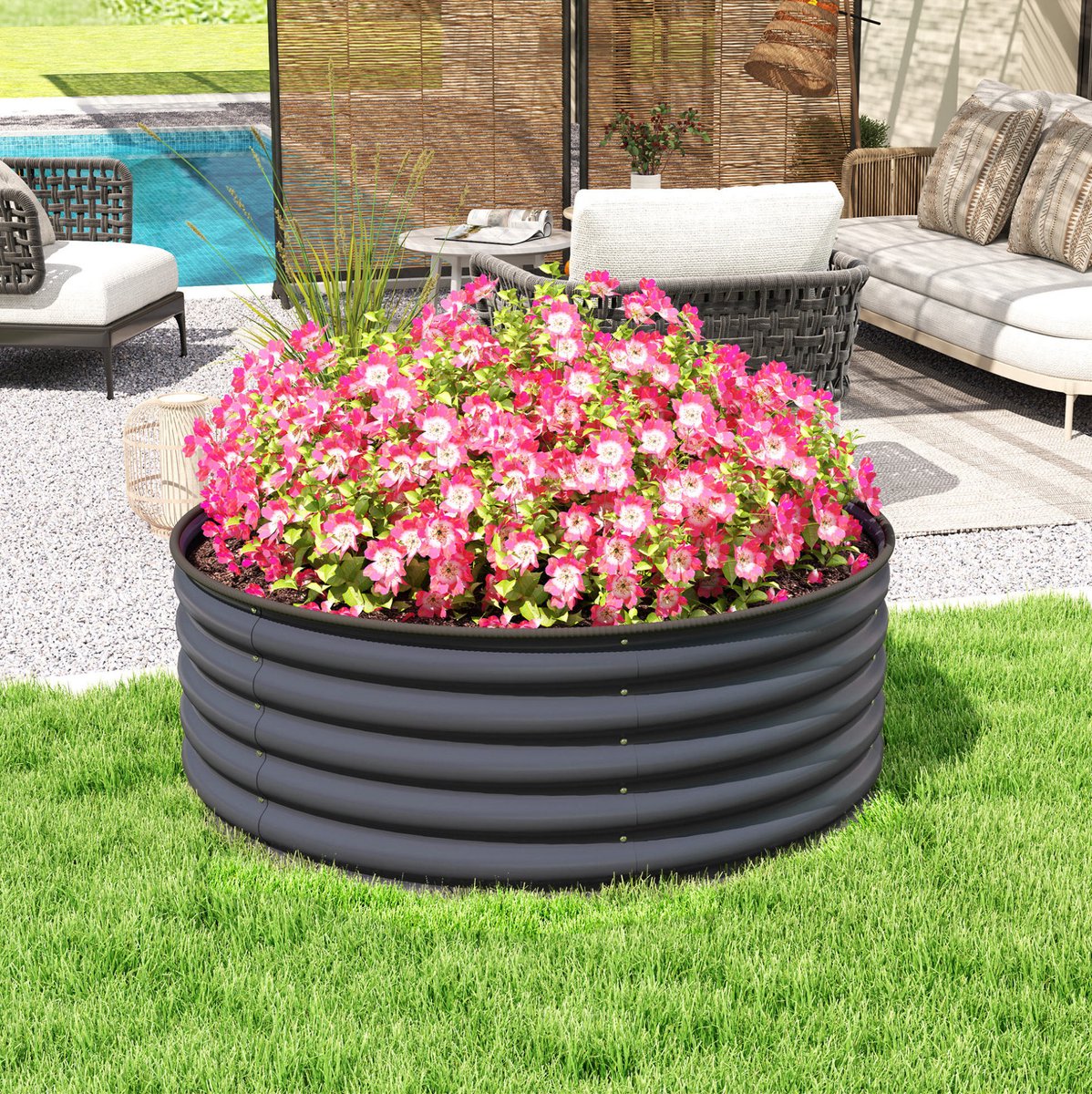 COVREO Hochbeet 120 x 120 x 43 cm, dark gray, metaal met beschermrand