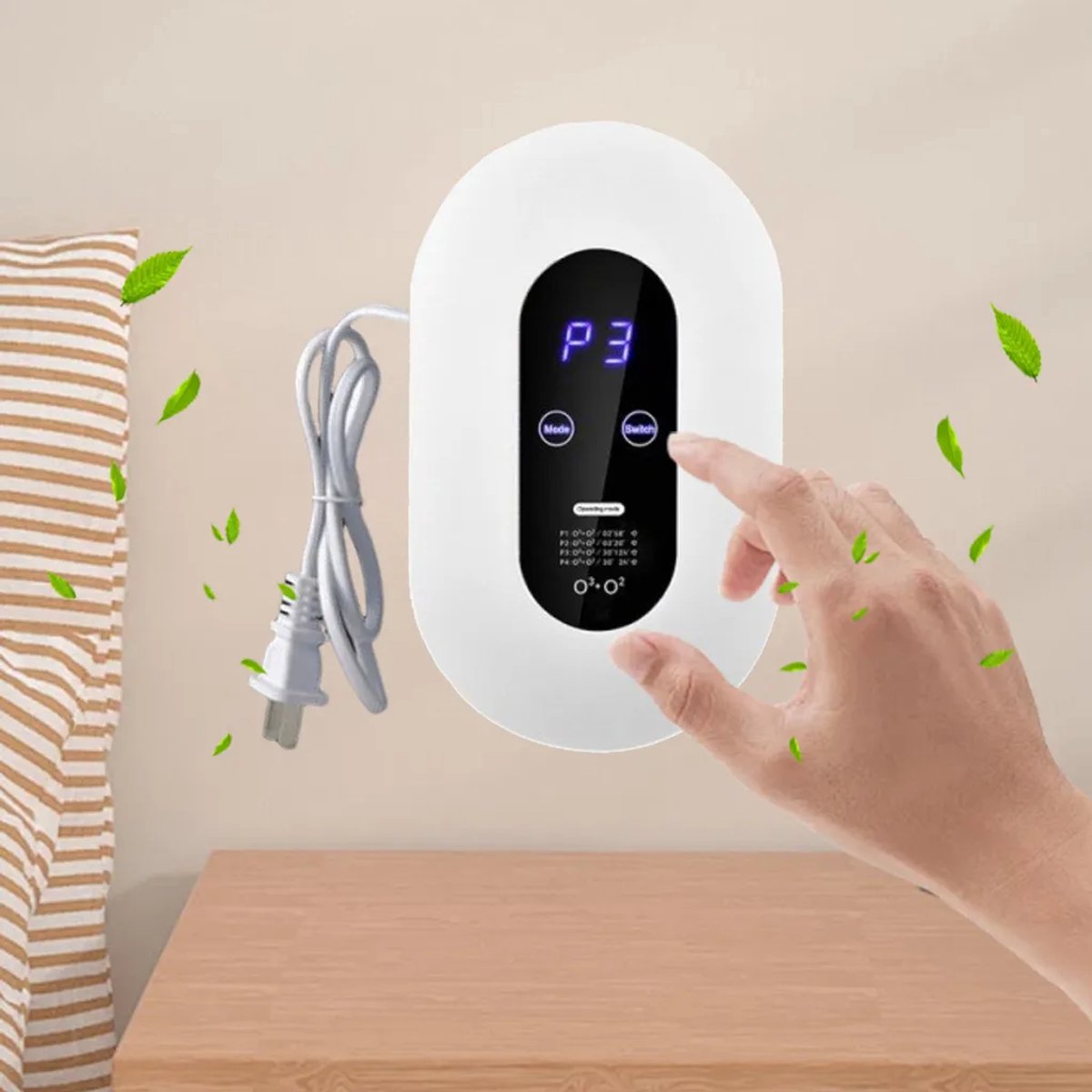 Luchtreiniger, 5W, met LCD-display, wandmontage, luchtsterilisator, geluidsniveau 30dB, formaldehydeverwijderingspercentage: 99,2%, bacterieverwijderingspercentage: 99,9%.