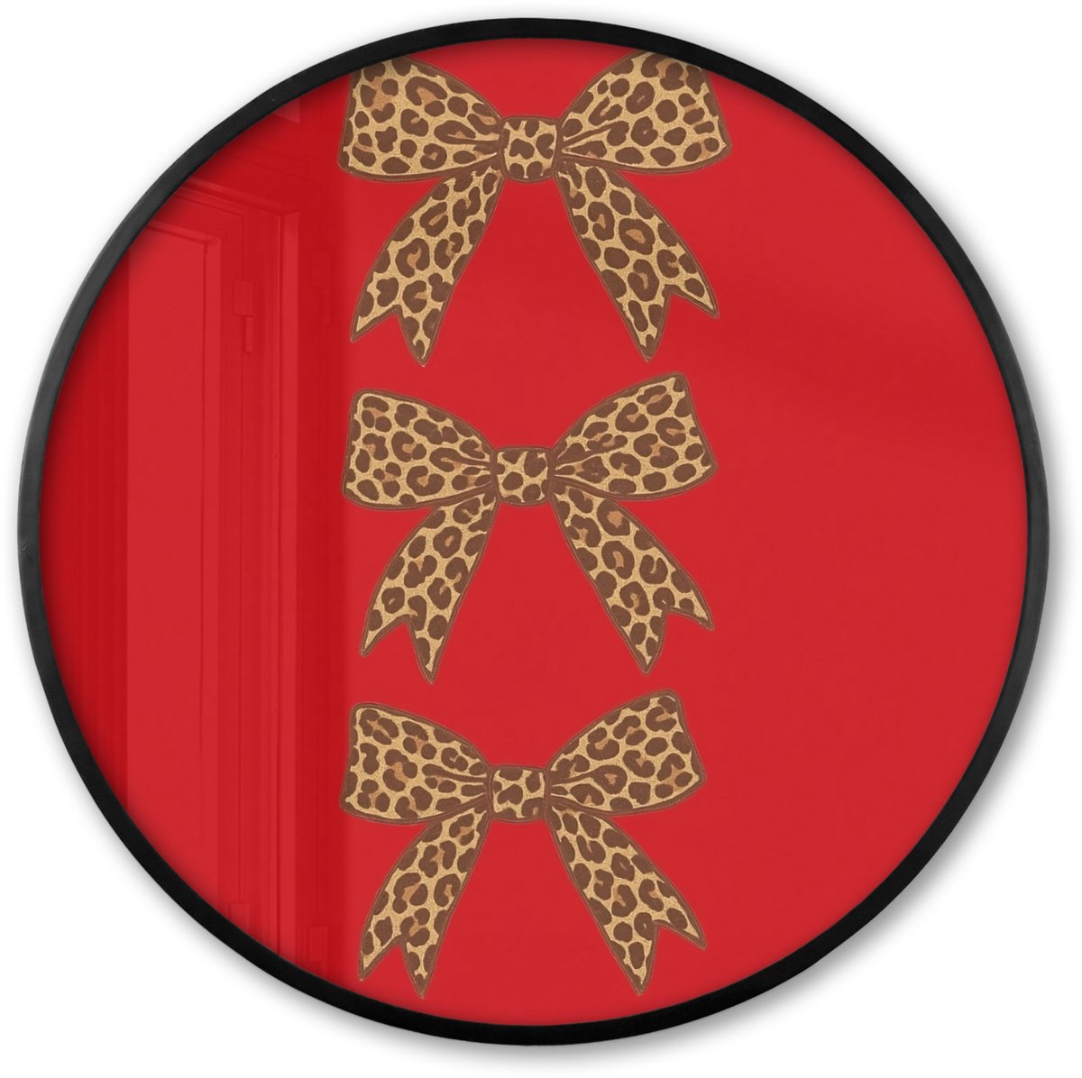 FrameYourWall Poster in lijst Rond - Fotolijst 60x60 cm - Posters - Strikken - Panterprint - Rood - Ronde posterlijst zwart - Decoratie - Wanddecoratie woonkamer - Muurdecoratie slaapkamer