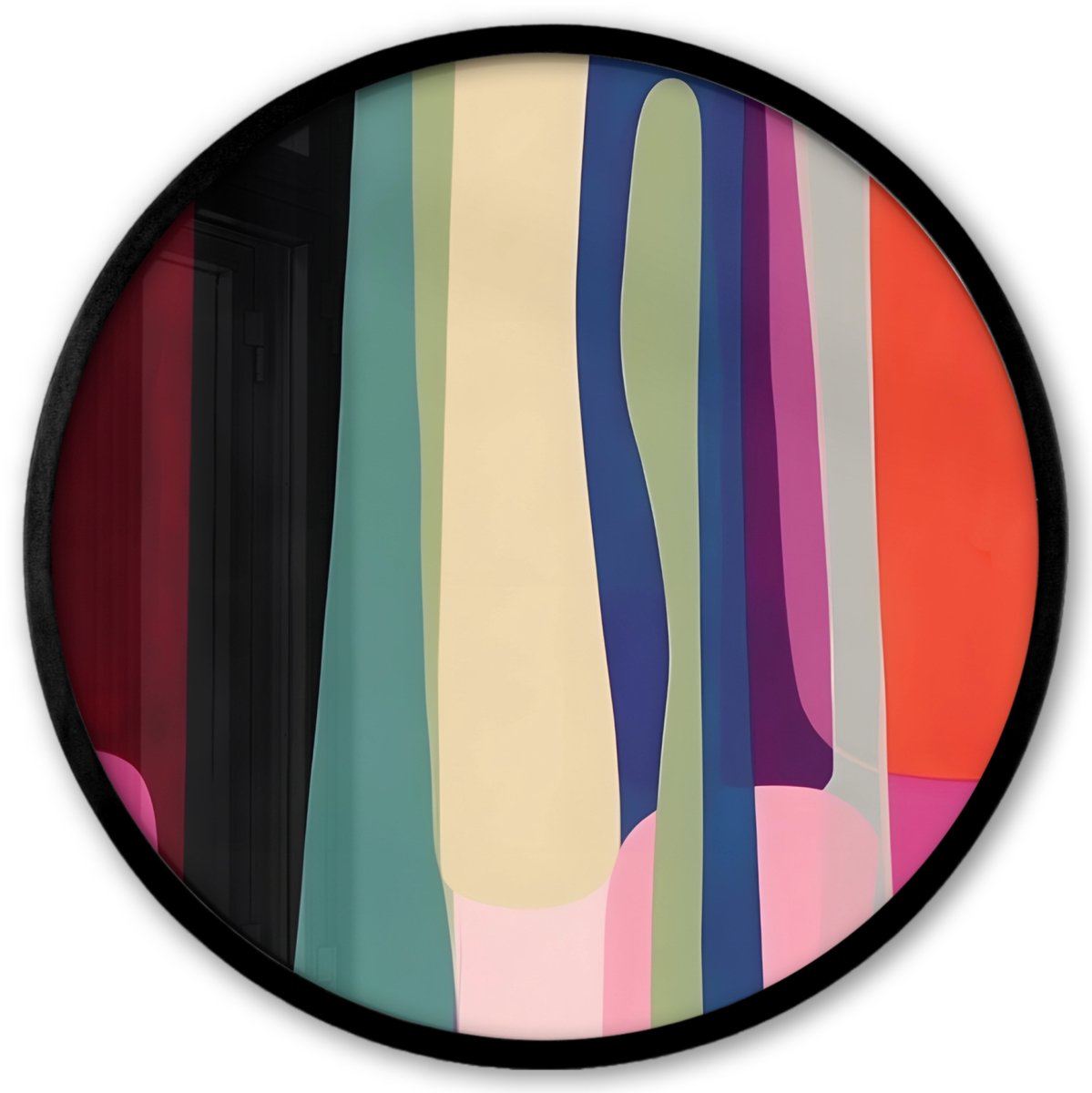 FrameYourWall Poster in lijst Rond - Fotolijst 40x40 cm - Posters - Kleurbanen - Verticaal - Kleurrijk - Ronde posterlijst zwart - Decoratie - Wanddecoratie woonkamer - Muurdecoratie slaapkamer Vormen - Bochten - Kleurrijk