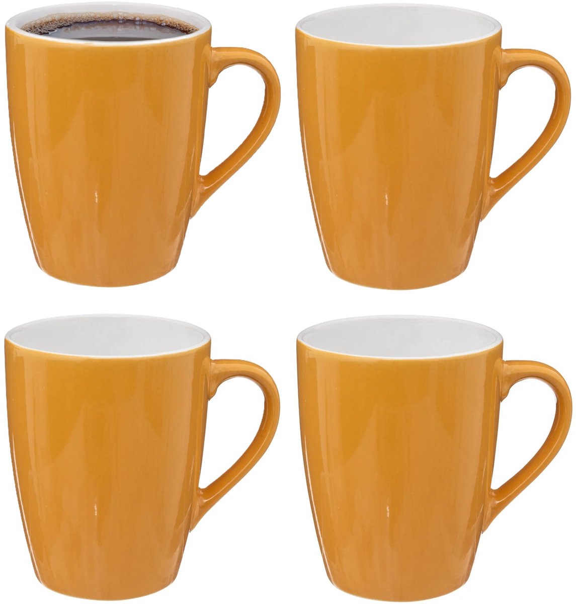 5Five Koffiemokken Colorama - 4x stuks - Keramiek - geel - 380 ml - 9 x 11 cm