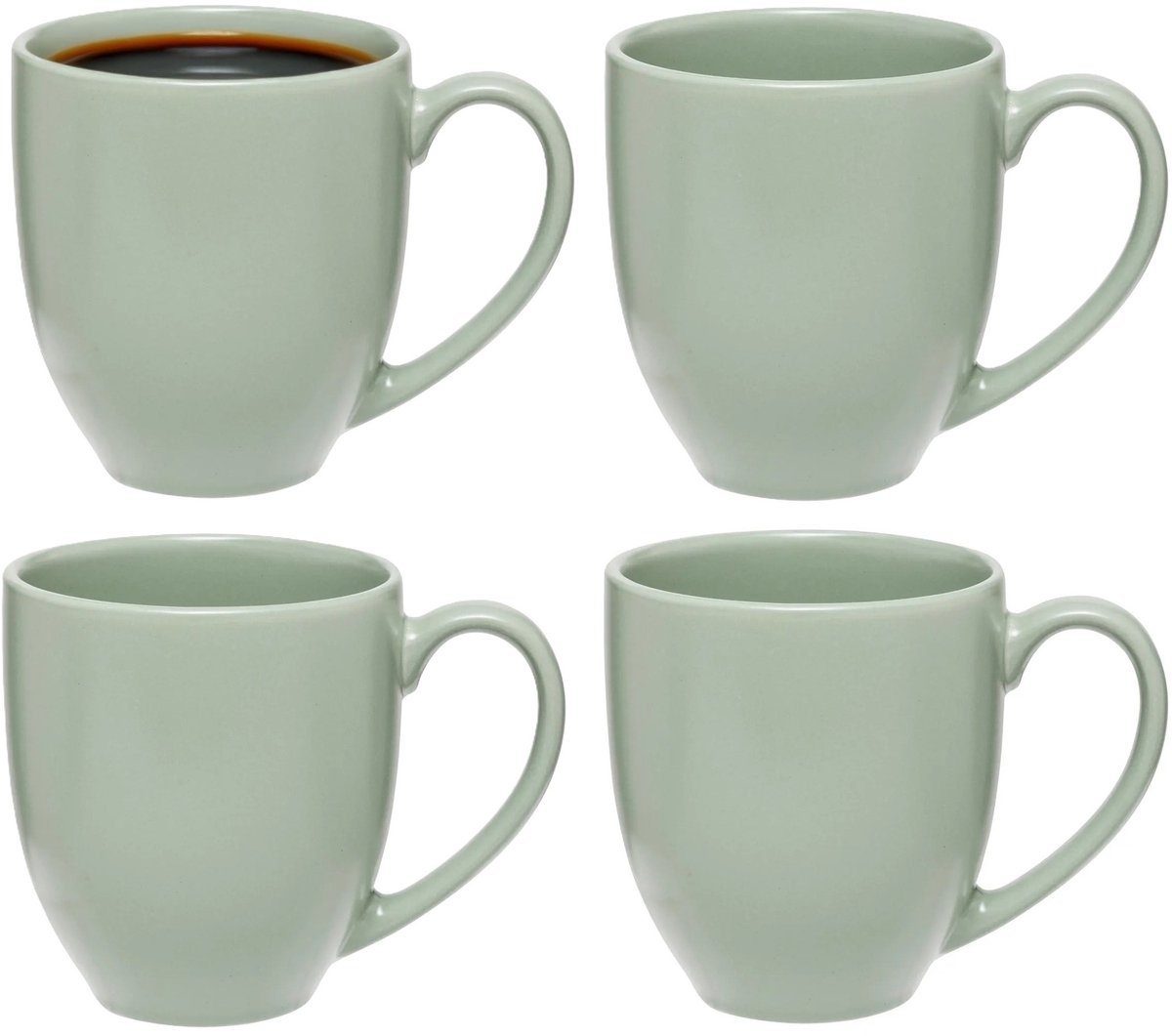 5Five Koffiemokken Venice - 4x stuks - Keramiek - mintgroen - 480 ml - 9 x 11 cm