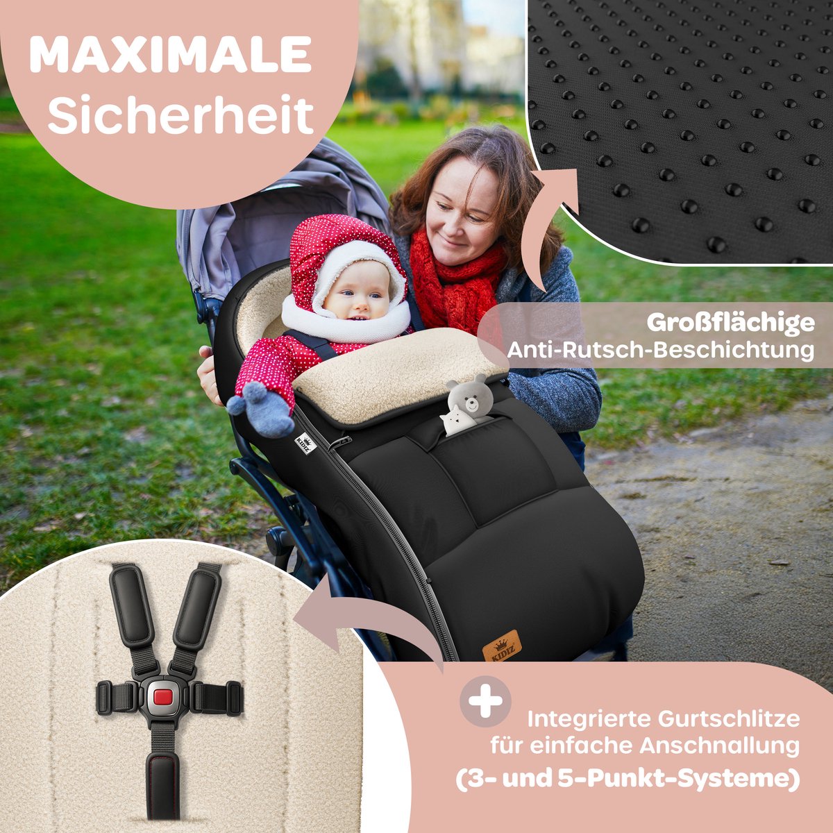 KIDIZ® Voetenzak voor Autostoeltje en Buggy met Ritssluiting - Baby Slaapzak Deken voor Maxi-Cosi & Wandelwagen / Kinderwagen - Zwart – foto 5