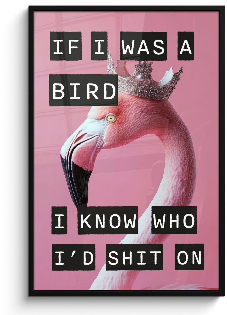 FrameYourWall Poster in lijst - Fotolijst 80x120 cm - Posters - Flamingo - Roze - Vogel - Decoratie - Posterlijst zwart - Decoratie - Wanddecoratie woonkamer - Muurdecoratie slaapkamer Tekst - Flamingo