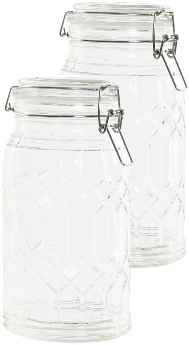 Items Voorraadpot / keuken voedsel opslag pot - 3x stuks - 960 ml - glas - metalen beugelsluiting - conservenpot - 10 x 20 cm