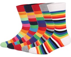 Sokken - Comfort Cotton High Socks - Kleurrijke gestreepte sokken (5 paar)