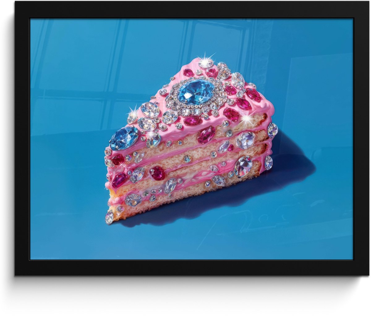 FrameYourWall Poster in lijst - Fotolijst 40x30 cm - Posters - Taart - Edelstenen - Glitters - Roze - Posterlijst zwart - Decoratie - Wanddecoratie woonkamer - Muurdecoratie slaapkamer