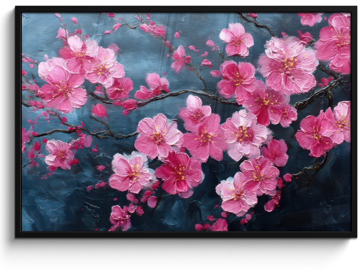 FrameYourWall Poster in lijst - Fotolijst 120x80 cm - Posters - Bloem - Bloesems - Roze - Abstract - Posterlijst zwart - Decoratie - Wanddecoratie woonkamer - Muurdecoratie slaapkamer Bloemen