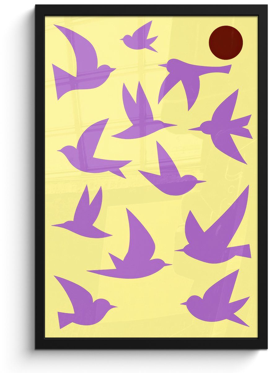 FrameYourWall Poster in lijst - Fotolijst 40x60 cm - Posters - Vogels - Cirkel - Geel - Beweging - Posterlijst zwart - Decoratie - Wanddecoratie woonkamer - Muurdecoratie slaapkamer