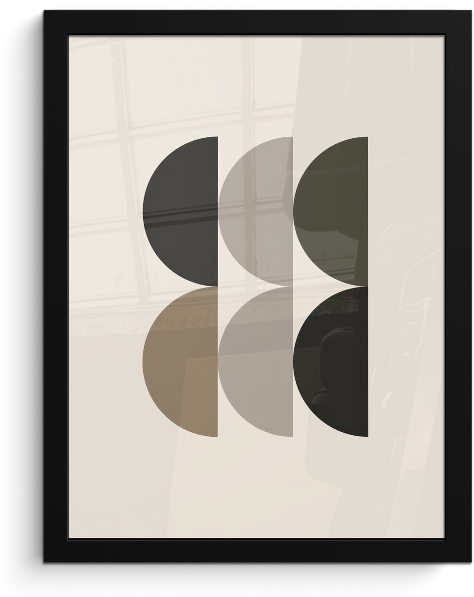 FrameYourWall Poster in lijst - Fotolijst 30x40 cm - Posters - Halve cirkels - Aardetinten - Grafisch - Posterlijst zwart - Decoratie - Wanddecoratie woonkamer - Muurdecoratie slaapkamer Aardetinten - Halve cirkels