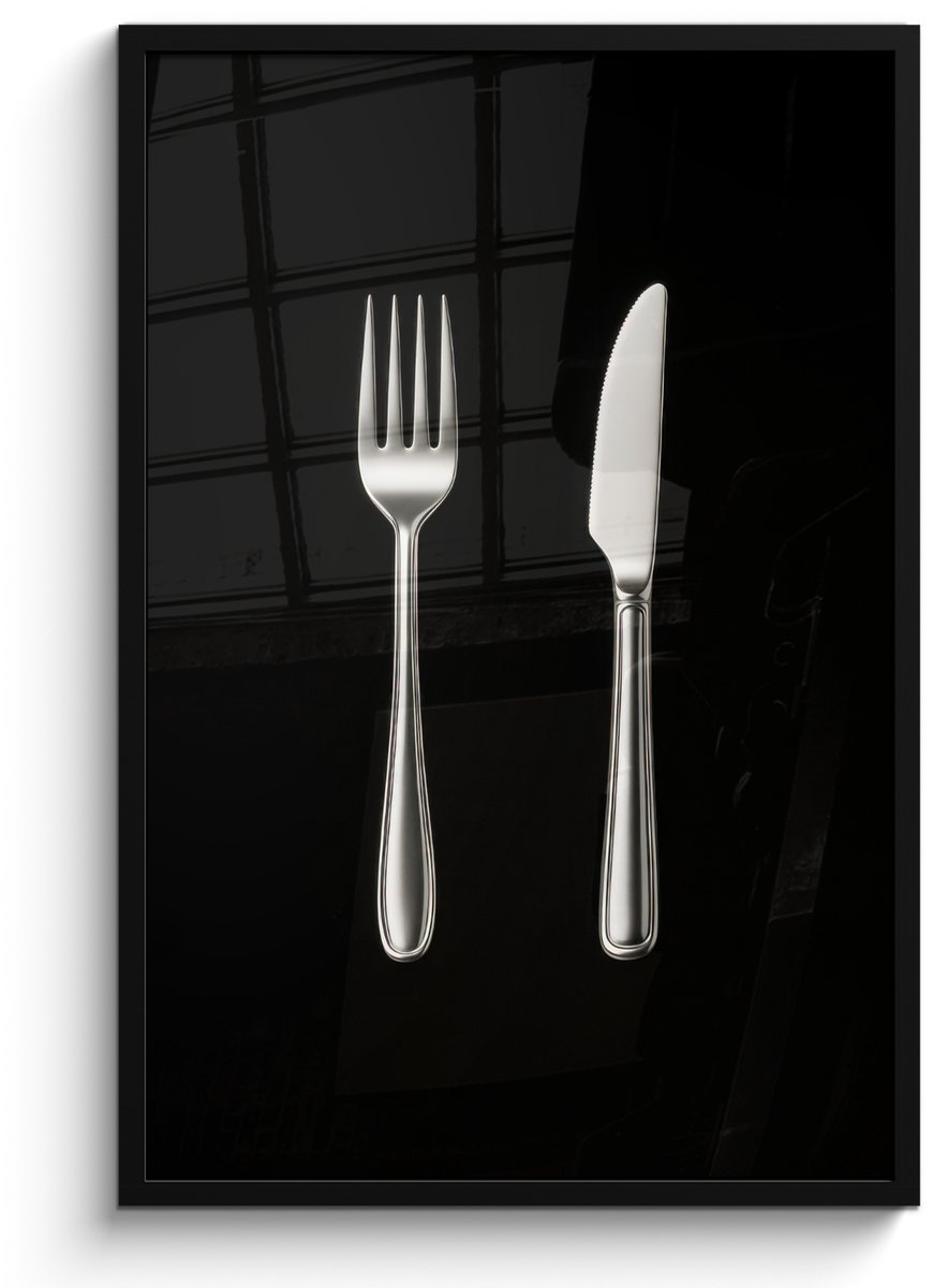 FrameYourWall Poster in lijst - Fotolijst 60x90 cm - Posters - Bestek - Klassiek - Elegant - Posterlijst zwart - Decoratie - Wanddecoratie woonkamer - Muurdecoratie slaapkamer