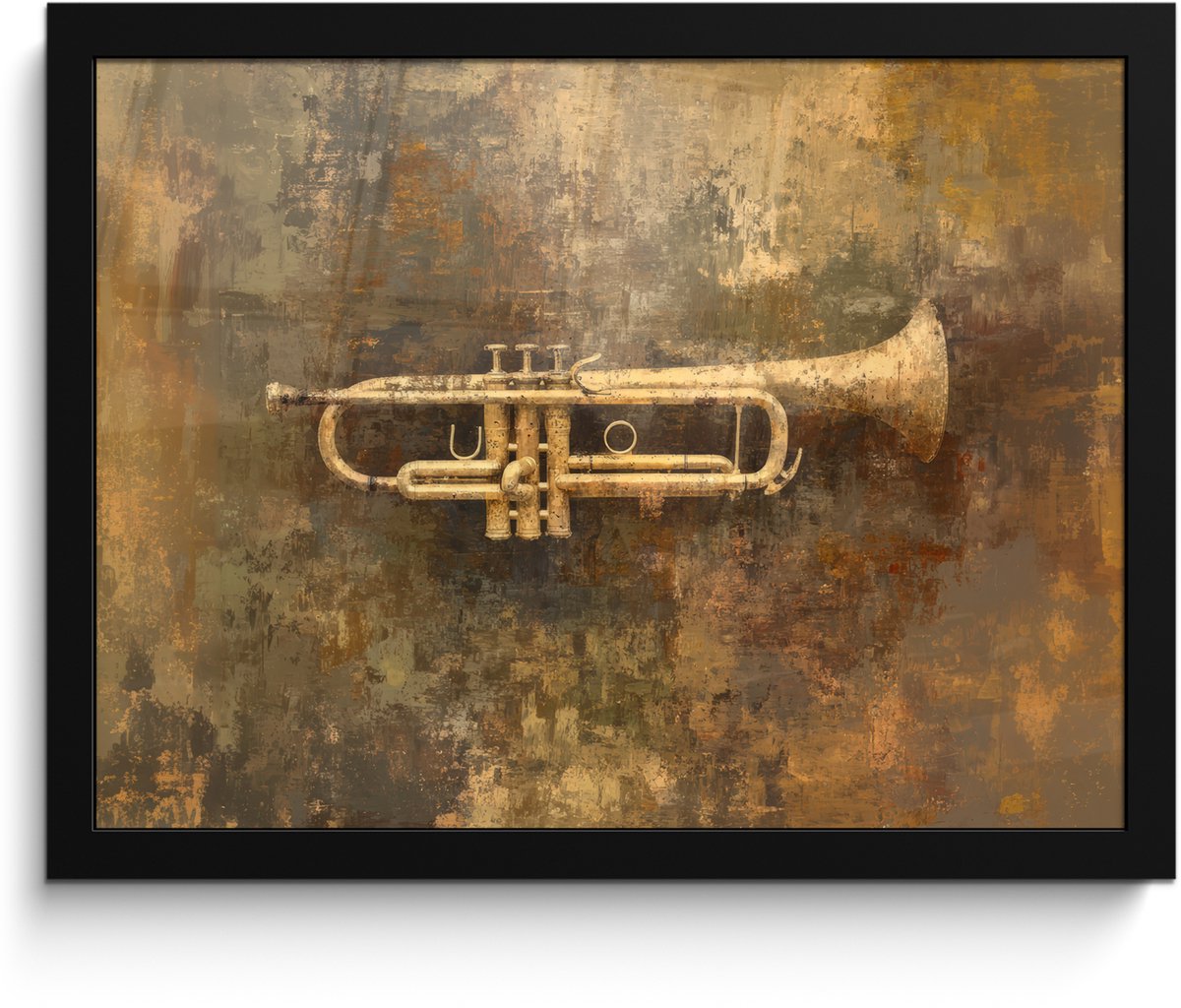 FrameYourWall Poster in lijst - Fotolijst 40x30 cm - Posters - Trompet - Geel - Muzikaal - Posterlijst zwart - Decoratie - Wanddecoratie woonkamer - Muurdecoratie slaapkamer